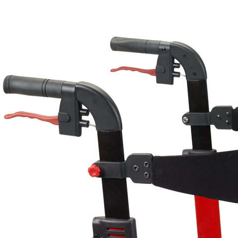 Close-up of ergonomic grips and adjustable handles on Sweet Ride Four Wheel Rollator With Seat Featuring Massive Ten Inch Wheels.