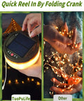 Hands holding All In One Solar Camping Lantern And String Lights With 150 Warm White LEDs, 39.4 Ft Fairy String Light