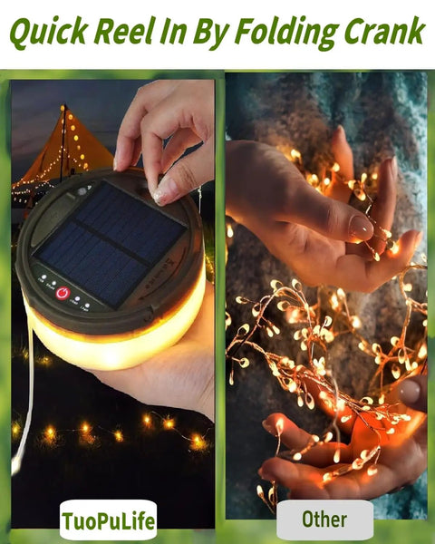 Hands holding All In One Solar Camping Lantern And String Lights With 150 Warm White LEDs, 39.4 Ft Fairy String Light