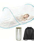 Pop Up Mosquito Net Bed Tent With Head Net And Drawstring Backpack, No Assembly Grab And Go Convenience For Camping And Travel, Blue 78 By 31 By 22 Inch, Double Zipper, Folds To 13.4 Inch Round