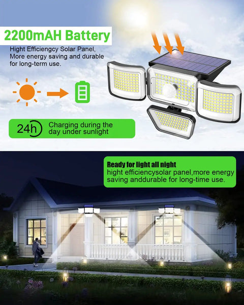 Solar Motion Sensor Outdoor Lights 278 LED 3000 Lumen IP65 Waterproof Super Bright with Remote Control illuminating house exterior