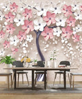 3D Relief Abstraction Pink Flower Tree Mural For Bedroom And Living Room, 160 X 108 Inch Fabric Wallpaper Not Peel And Stick, table
