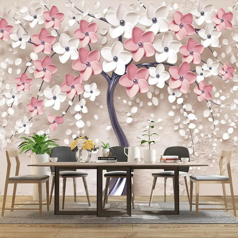 3D Relief Abstraction Pink Flower Tree Mural For Bedroom And Living Room, 160 X 108 Inch Fabric Wallpaper Not Peel And Stick, table