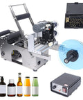 Resfirme 100W Semi-Automatic Round Labeling Machine For Jars And Bottles with metal body, motor, and attached labeling wheel.