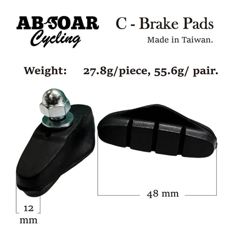 Beefed Up C Brake Pads For Road Bike BMX City Bicycle Replacement Shoes 48mm Pair, shown with weight and dimensions