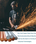 Two Pieces 99.995 Percent Pure Copper And Zinc Rods, 3 Eighths Inch Diameter by 4 Inches Long, bare metal bars with sparks