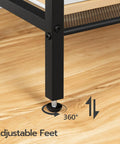 Built Tough Industrial Tall Side Table Featuring Adjustable Mesh Shelves And Rugged Steel Frame's adjustable feet for stability.