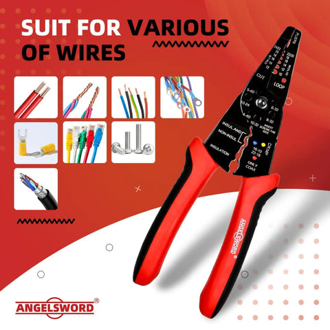 8 Inch Wire Stripper And Crimping Pliers Multi Function Tool For Cutting Stripping Crimping And Looping 10 To 22 AWG Copper Or Aluminum