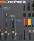 41 Piece Torque Wrench Set With Click Type Tools For Bikes, Motorcycles, Cars And Home Garage Maintenance Includes 4 To 20 Foot Pounds, 5 To 45 Foot Pounds, And 15 To 165 Foot Pounds With 3 Percent Accuracy Plus Extensions, Sockets And Bits, 41-piece torque wrench kit with 10, 12, and 17 inch wrenches