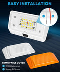 Bright 320 Lumen RV Exterior Porch Light With Switch 12V Replacement LED for campers, white base, clear and amber lenses.