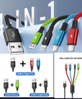 4 in 1 Multi Charging Cable for Car and Travel On The Go 2 Pack 5Ft Nylon Braided USB C USB A Micro Cables Tangle Free Fast Charger