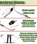 Instructions for using Archery Bow Stringer Tool for Recurve, Traditional, and Long Bows with step-by-step visual guide