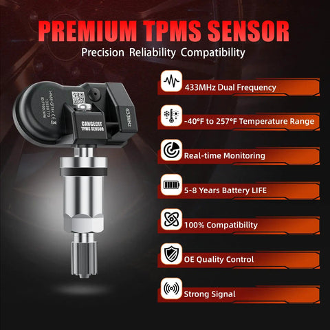 Chevrolet Silverado GMC Sierra 433MHz TPMS Sensor Pre Programmed Replacement For 2019 2025 Silverado 1500 2500 3500HD Tahoe Yukon Escalade Suburban 2020 2025 Replace OE 13598773 13540603 4 Pack Plug And Play, 433MHz sensor