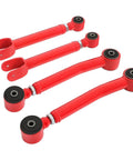 0-8 Inch Lift Adjustable Front Control Arm Kit For Jeep Cherokee XJ Comanche MJ Grand Cherokee ZJ And Wrangler LJ And TJ With Red Powder Coat For Lifted Rigs Front Upper Eye To Eye And Lower Eye To Eye Fit, red adjustable steel arms