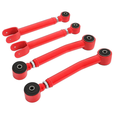 0-8 Inch Lift Adjustable Front Control Arm Kit For Jeep Cherokee XJ Comanche MJ Grand Cherokee ZJ And Wrangler LJ And TJ With Red Powder Coat For Lifted Rigs Front Upper Eye To Eye And Lower Eye To Eye Fit, red adjustable steel arms
