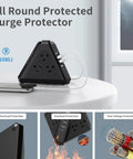 Three Side Power Strip Tower With Nine Outlets And Four USB Ports Thirteen In One Surge Protector on a desk setup