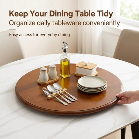 Thick Pine Lazy Susan Turntable The Ultimate Smooth Operator 360 Degree Swivel Spin Kitchen Countertop Server arranging tableware.