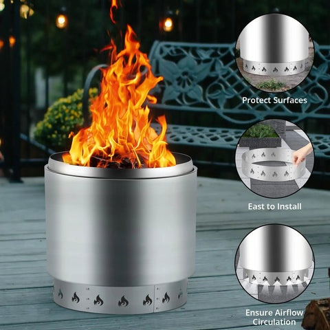 Heavy Duty 27 Inch Fire Pit Kit With 304 Stainless Steel Build, Bonfire Tools And Fireplace Accessories in patio setting