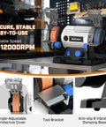 3 Inch Brushless Bench Grinder With Long Flexible Shaft And 110 Piece Accessory Set Knockout Buffer Polisher Kit showing variable speed controls and tool bracket.