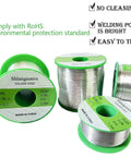 Lead Free Solder Wire With Tin Ninety Nine Point Three Percent And Copper Zero Point Seven Percent Rosin Core Flux For Fast Clean Electronics Soldering Twenty Gram Spool Eight Tenths Millimeter Gauge Thirty One Thou Inch showing product spools with green labels and RoHS compliance