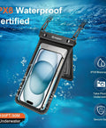IPX8 Waterproof Pouch 2 Pack With Lanyard Double Window Dry Bag Case displayed underwater