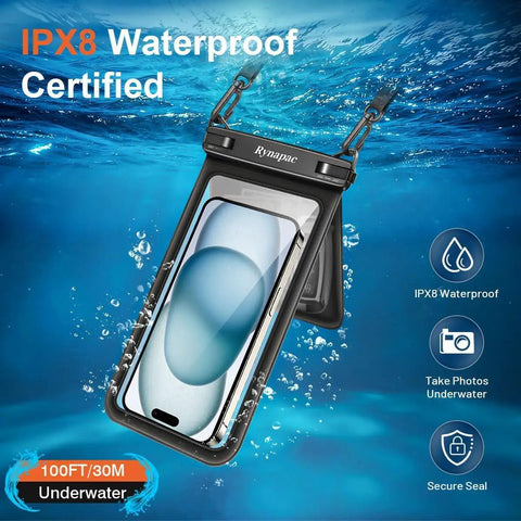 IPX8 Waterproof Pouch 2 Pack With Lanyard Double Window Dry Bag Case displayed underwater