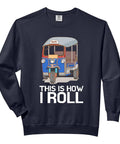 Lowkey Dope Retro Tuk Tuk Rickshaw Graphic Vintage Thai Scooter Vibes Unisex Crewneck Sweatshirt navy with graphic print