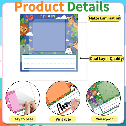 Kids Photo Nameplates For Desk Self Adhesive Name Tags With Photo Space 48 Pieces In 6 Cool Animal Themed Styles detail view