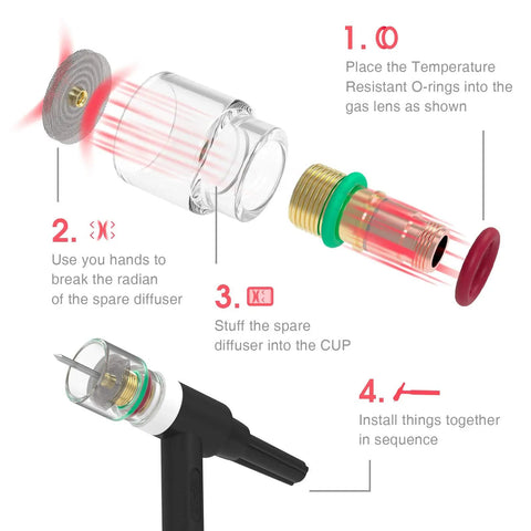 71 Piece TIG Welding Torch Stubby Gas Lens Glass Cup Kit for WP 17 18 26 assembly instructions