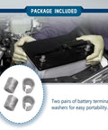 Universal Car Battery Terminal Shims 2 Pair Adapter Sleeves For Positive And Negative Posts Made From Heavy Duty Lead Alloy showing included washers.