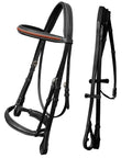Premium Leather Dressage Bridle For Horse With Anti-Pressure Mono Crownpiece, Padded Crank Noseband, Braided Browband And Web Reins