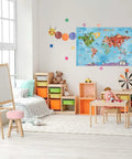 World Map Cartoon Animals Canvas Banner For Classrooms And Playrooms Kid Friendly Educational Wall Decor 30 By 20 Inch