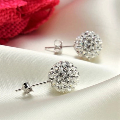 Sterling Silver 925 Pave Crystal CZ Diamond Stud Earrings For Women Sparkling Shamballa Ball Studs 6mm Everyday Glam Perfect Gift For Wife Daughter Mom Girlfriend, close-up