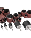 25 sanding bands, five arbor drums from Drill Press Sanding Drum Kit 25 Piece Set With 1/4 And 1/8 Inch Shanks Spindle Sander Sleeves