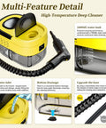 Powerful 2500W Handheld Steam Cleaner With 3 Level Adjustable Handle And 16 Accessories Fast Heating To 221 Deg F water inlet and drainage features.