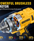 Heavy Duty Cordless Impact Wrench With Half Inch Drive Delivers A Badass 1500 Ft Lbs Of Breakaway Torque to optimize motor efficiency.