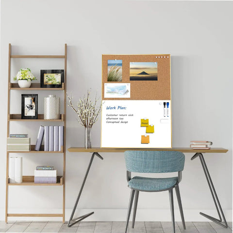 Cork Board Whiteboard Combo With Magnetic Dry Erase Surface And Gold Frame, 24 By 18 Inch Vision Board in home office setup