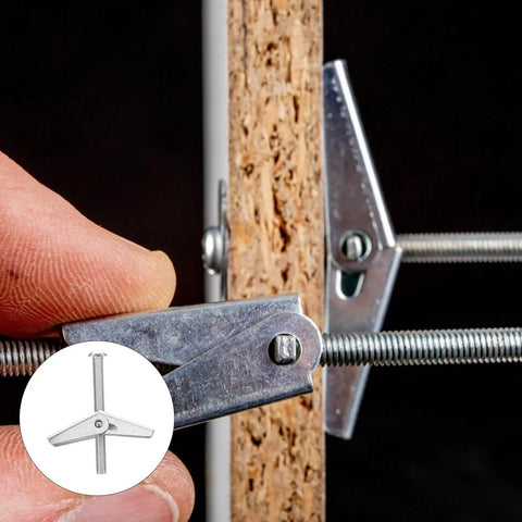 Close-up of 20 Piece Toggle Bolts For Drywall Kit With Heavy Duty Expansion Screws M5 5x50mm And M6 6x60mm in use
