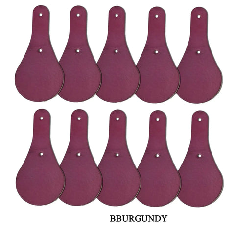 Premium Thick Vegetable Tanned Leather Keychain Blanks, Dope Teardrop DIY Craft Kit With Heavy Duty Hardware, 10 pack of burgundy leather teardrop blanks.