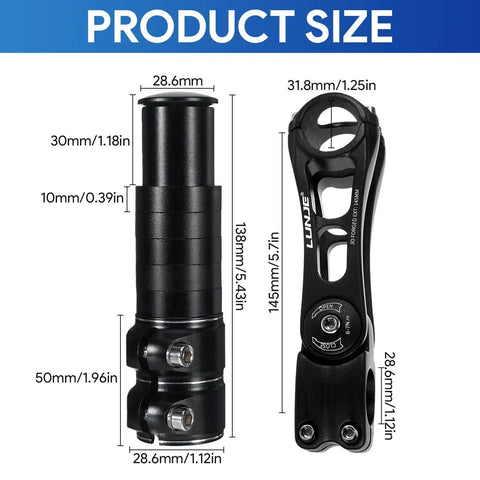 Adjustable Bike Stem Riser Extender For 31.8mm Handlebars And 28.6mm Forks dimensions in detailed view