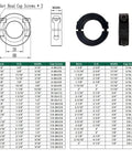 Diagram and table of 4 Pack Shaft Collar Set 7/8 Inch Bore 1 5/8 Inch OD 1/2 Inch Thick Double Split Clamp On 1045 Steel M4 Set Screws