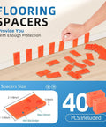 Laying orange spacers from 43-Piece Laminate Flooring Tools Kit For LVP And Vinyl Installations, showing size and design details.