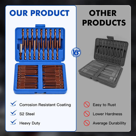 Premium 50 Pc Security Screwdriver Bit Set With S2 Steel Torx Hex Phillips Tamper Proof Bits, Magnetic Precision Driver Kit For Heavy Duty Repair Projects That Slays The Strip Game And Lasts Forever. Blue case with S2 steel bits compared to black set
