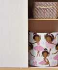 17 Inch Collapsible Laundry Basket With Waterproof Oxford Fabric and Cute Black Ballerina Girl Design in a shelf
