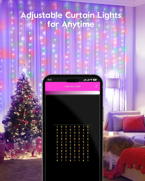 Smart Curtain String Lights 9.8ft 300 LED Fairy Lights With App Control And USB Power, 8 Modes, Waterproof Multicolor