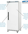 Heavy Duty Commercial Reach In Freezer Featuring A Rock Solid Door And Slick Digital Led Display For Straight Forward Temp Tuning And Bulk Storage That Keeps Kitchen Inventory Fresh Without The Hustle - front view with digital display and lockable door.