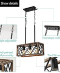 Industrial Farmhouse Three Light Pendant Ceiling Light With Wood Grain Finish, adjustable height, rustic modern design detail