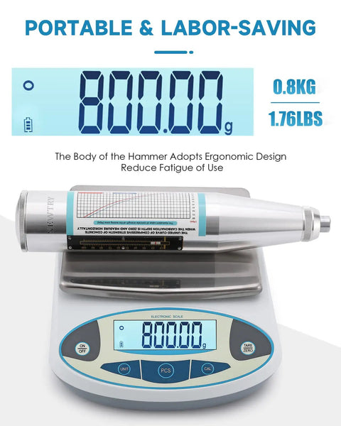 Concrete Rebound Hammer Tester Portable Resiliometer for On The Go In Situ Strength Testing on scale showing weight