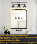 Upgrade 32 Inch Black Bathroom Light Fixture With 3 Light Vanity Lights Dope Rustic Matte Black Farmhouse Style Industrial Modern Vanity Lighting Over Mirror Sconce mounted above 32-inch mirror
