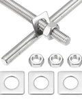Two Pack M6x300mm Fully Threaded Steel Rods In 201 Stainless Steel, Right Hand Threads With Nuts And Square Washers For Structural Anchoring